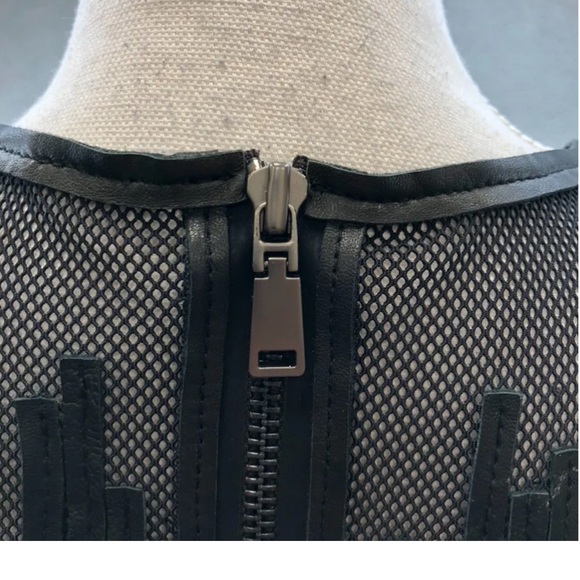 Elie Tahari black leather & mesh Milan fringe dress. Sizzling hot. Size 2. - Picture 6 of 10